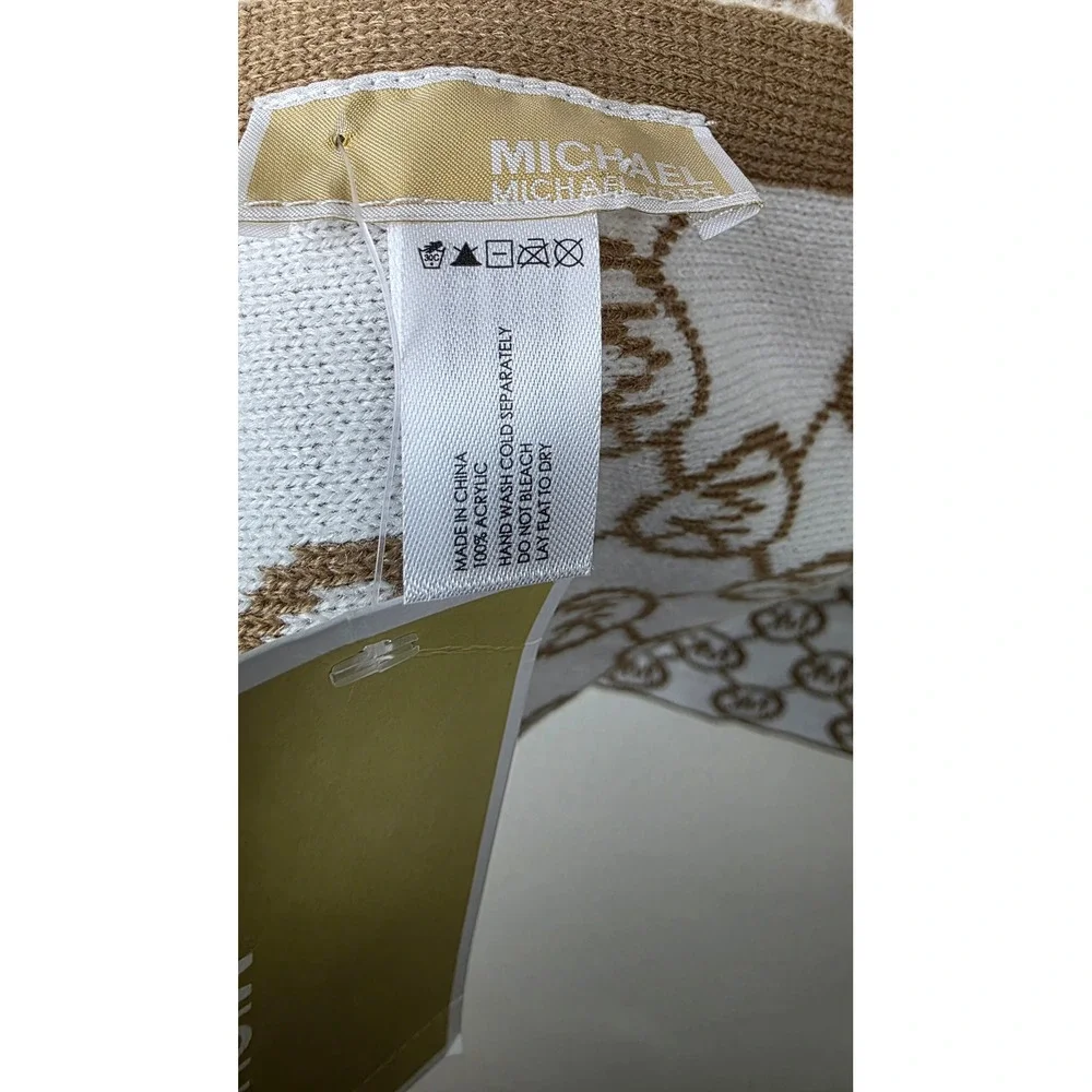 Michael Kors Knit Scarf Camel Cream Reversible MK Logo Monogram 62